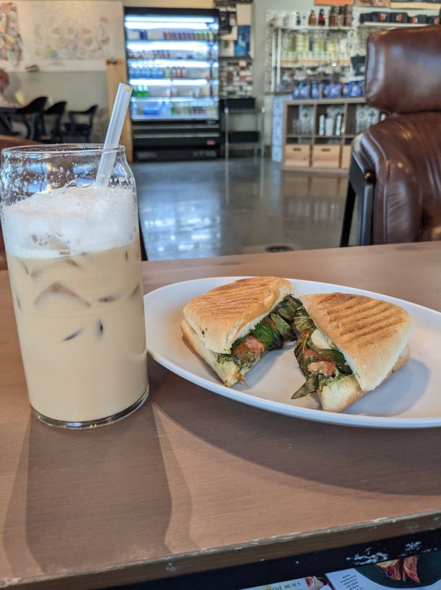 Coffee and sandwich at Duino Coffee in McKinney, Texas